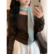 ブラウンドット柄スカーフ【長条デザイン・女性用・多用途】
