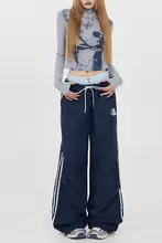 パラシュートパンツ ワイドパンツ メンズ ネイビー ダブルウエスト 防水 速乾 アメカジ ヴィンテージ ストリート「Remedie」