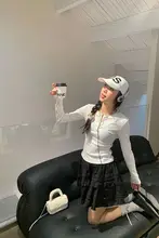 NIDEBLACK フリル付きホワイトAラインスカート【中長丈・細見え・シンプルデザイン】