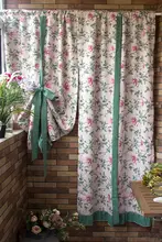 バラ柄コットンリネン製レトロフラワー引き上げカーテン【台所・トイレ用・生地タイプ】