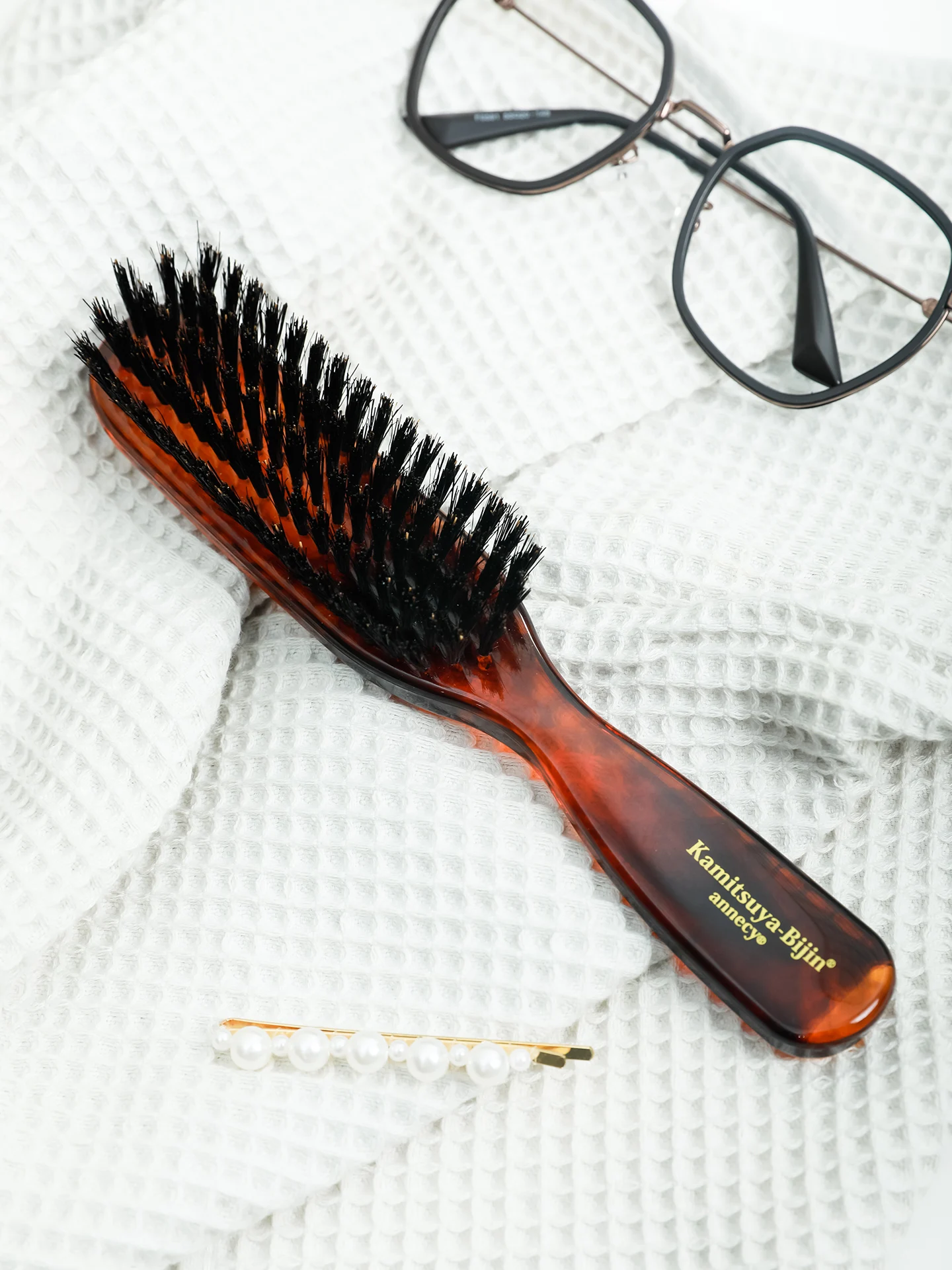 天然猪毛ヘアオイルブラシ：頭皮ケアと艶やかロングヘアに最適なマッサージ機能付き梳子