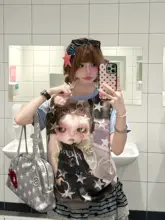 半袖Tシャツ レディース 星柄総柄 可愛いキャラクター 韓流 ルーズ 正肩 夏 「BeOurRule」