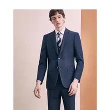 深い青のウール製ビジネススーツ【男性用・フォーマル・おしゃれ】（セットアップ対応）