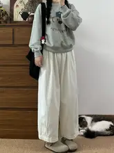 ホワイトパンツ【フィット・ワイドレッグ・九分丈・大きいサイズ】（セットアップ対応）