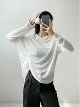 アイスシルクサイドギャザー不対称長袖Tシャツ【ジャズダンス・ゆったりシルエット】