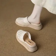 厚底デザインの編み込みミュール【女性用・夏向け・高ヒール・快適】（セットアップ対応）
