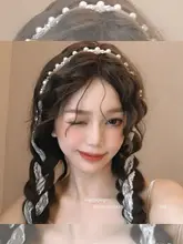 パールリボン付きヘアバンド【編み込みスタイル・女性用・圧迫感なし】