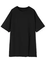 デザイン性のあ るレディース夏用コットンTシャツ【ショートスリーブ・ラウンドネック・ミディ丈・スリット入り・ゆったりフィット】