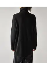 CLEANFLOW ブラック 高級山羊毛ニットセーター【厚手・中長丈・ハイネック・リブ編み】
