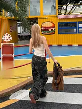 迷彩デザインのストレートパンツ【レトロアメリカン・ゆったりフィット・ウエストひも付き】