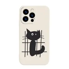 網目模様の黒い猫デザインのiPhone用マットスマホケース【全包タイプ・かわいい】