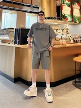 夏用 ヒップホップスタイル アメリカンストリート アルファベットプリント Tシャツ＆ショートパンツ【丸首・カジュアル】（セットアップ対応）