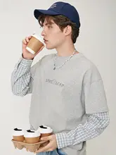 グレー切替のフェイク二重Tシャツ【ロゴ刺繍・カジュアル・重ね着対応・ゆったり長袖】（セットアップ対応）