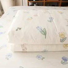 うさぎ柄 シングルベッド用 コットン製布団カバー【200x230cm・学生寮用・全棉】