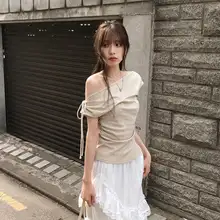夏のトレンド！オフショルダーTシャツ【デザイン性・ウエスト絞り・短袖】
