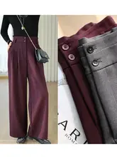 ウール素材 レディース ハイウエストストレートワイドパンツ【抗皺・カジュアル・秋用】