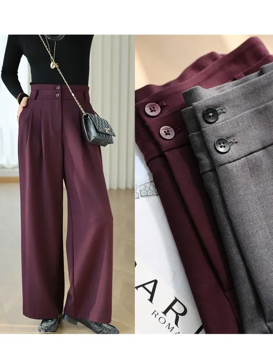 ウール素材 レディース ハイウエストストレートワイドパンツ【抗皺・カジュアル・秋用】