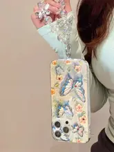 ブルーライト水晶バタフライデザインのスマートフォンケース【透明・vivo及びiqoo各機種対応】