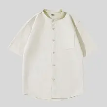 夏用アンバーカラー無地ヘンリーネック半袖シャツ【カジュアル通勤向け】