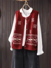 秋の新作 レディーズ ゆったりデザイン ボタン付きノースリーブ刺繍ベスト【カジュアル・】