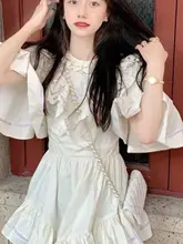 プリンセス風 レース刺繍ワンピース【レトロ・ホワイトフラワー・ウエスト調整】