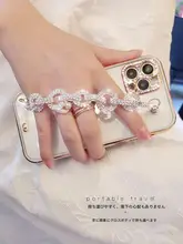 iPhone14用 ラグジュアリー手帳型ケース【全包デザイン・クリスタルブレスレット付き・透明】