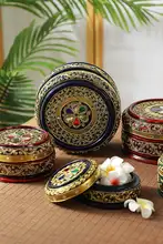 東南アジア風 木製装飾品【タイ風塗装・収納ボックス・ヴィンテージデザイン】