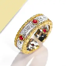 アンティークスタイルのレッドルビーリング【織り模様・金彫刻・レースデザイン】