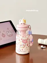 可愛いピンクのくまのストロー付き水筒【学生用・高見えデザイン】