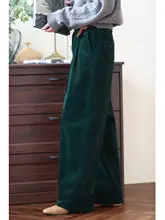 高腰ワイドストレートパンツ【レトロ色・コーデュロイ・フィット・冬用】（セットアップ対応）