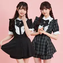 清楚系チェック柄リボンデザイントップスとスカートパンツ【カジュアルスタイル・チュニック丈】（セットアップ対応）