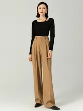 洗えるストレッチウールテーパードパンツ【高腰・ワイドレッグ・レディース】