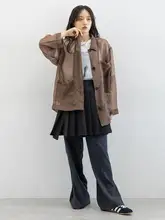 透け感のある単ボタンポケット付きルーズシャツジャケット【秋用・女性用】