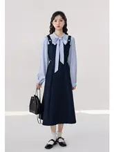 デザイン性が高い！ダークブルーのシャツワンピース【冷たい季節に最適・表情豊かなスタイル】（セットアップ対応）