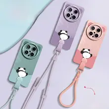 華為 Mate 70 用 熊猫デザイン シリコンケース【全包型・衝撃防止・ストラップ付き】