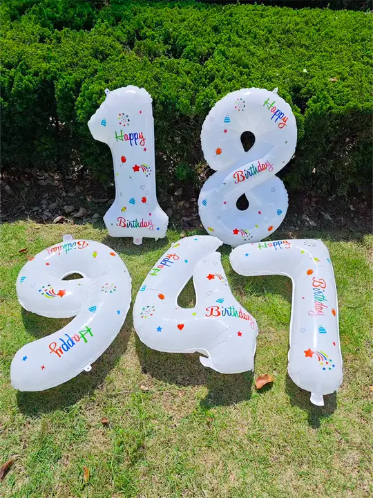 ホワイト32インチ数字バルーン【子供の誕生日・パーティーデコレーション・アウトドア用】