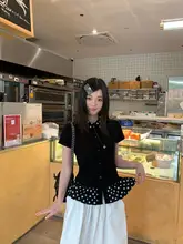 ドット柄 ドールカラー 半袖Tシャツ【女性用・夏用・フィットデザイン】