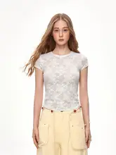 レースデザインのショートTシャツ【女性用・フィット感・夏用・ルーズスタイル】
