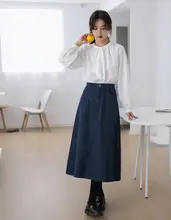 女性用水玉模様のレトロなデニムウェーブスカート