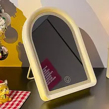 LED 化粧鏡 コンパクト 卓上 スタンド式 自立 LEDライト付き クリア クリスマス インスタ映え 一人暮らし