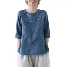 フランス風レトロコットンリネン短袖Tシャツ【重工刺繍・大きいサイズ・夏用】