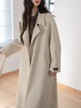 オートミール色の両面使用可能なカシミヤウールコート【ロング丈・防寒・女性用】