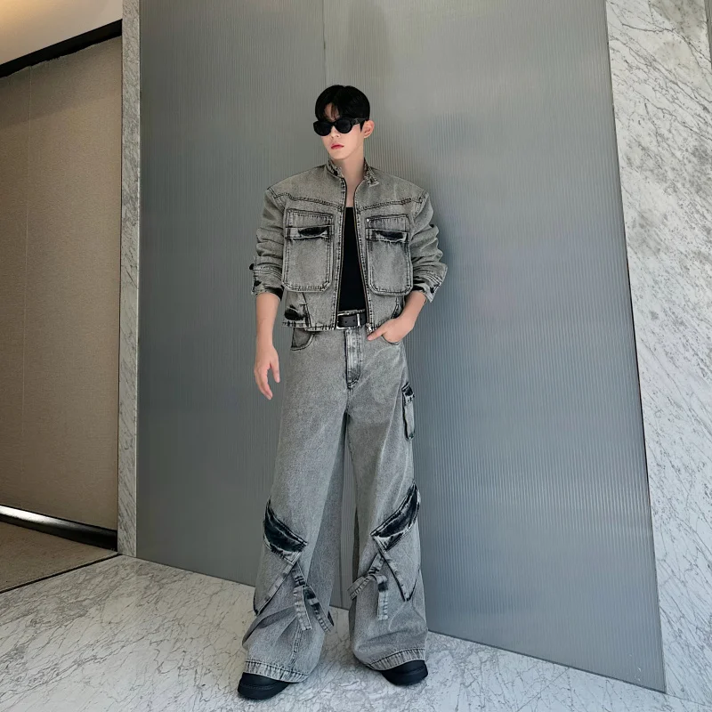 秋季向け アメリカンレトロウォッシュ加工ポケット付きピンクデニムジャケット：作業服としての実用性とスタイルのバランス