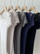 極上の柔らかさのレースデザインニットシルクTシャツ【春夏用・レディース】