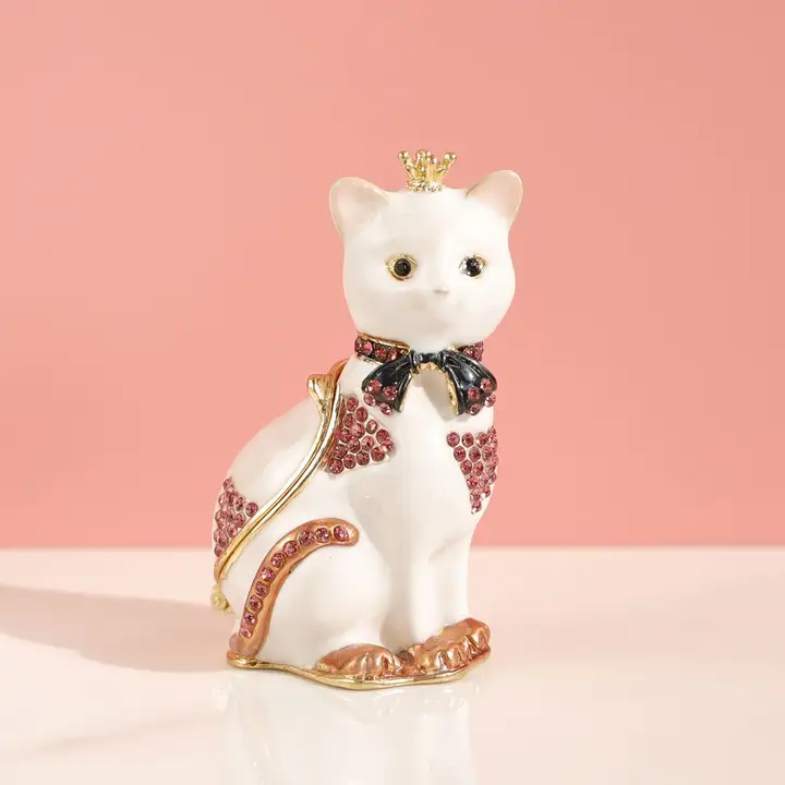 猫デザインのジュエリーボックス【日式・メタリック・クラウン付き】