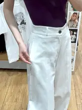 スタイルの白いワイドパンツ【カジュアル・夏用・ゆったりフィット・トレンドデザイン】（セットアップ対応）