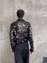 季節感あるビジュー付きスタンドカラー長袖タイトTシャツ【ユニセックス・舞台演出用】
