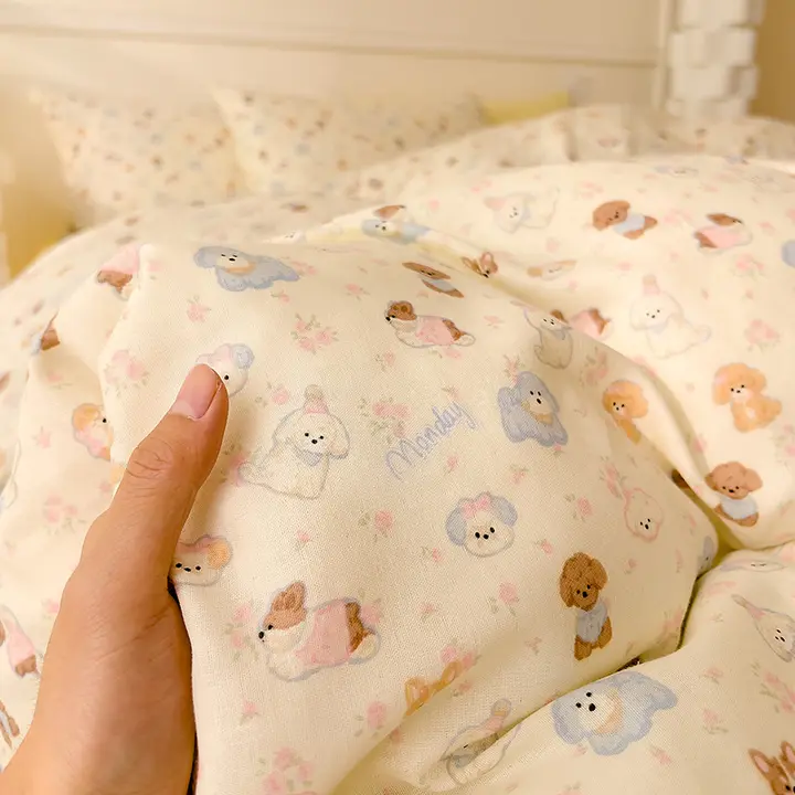 Violet バイオレット全棉ダブルレイヤーシフォンプリントシングル布団カバー【学生寮用・寝具】
