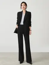 ビジネス用 ブルー ダブルブレスト スーツジャケット【フレアパンツ・女性用・オフィス向け】（セットアップ対応）