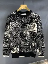 アートデザインのラウンドネックニット【秋冬用・男性用・双面提花】